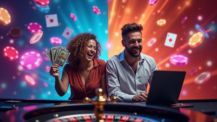 Dealer Allbet di studio profesional menangani kartu roulette dengan presisi